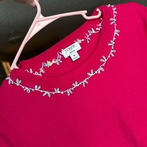 J. Crew pink Teddie Top Embroidered Flowers Wool blend